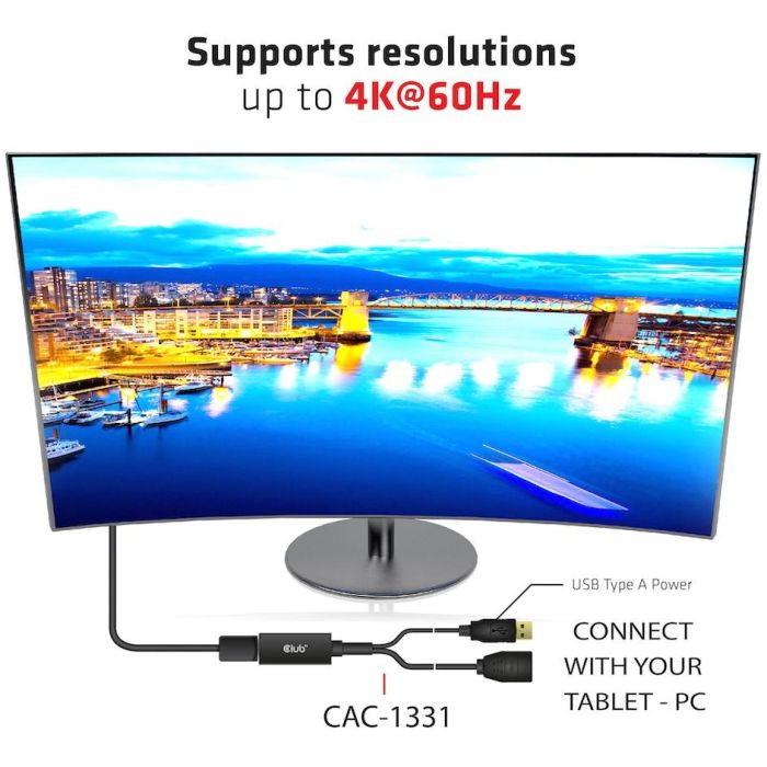 Club 3D Adaptador HDMI 2.0 a DisplayPort 1.2 4K60Hz HDR Activo, Negro 3