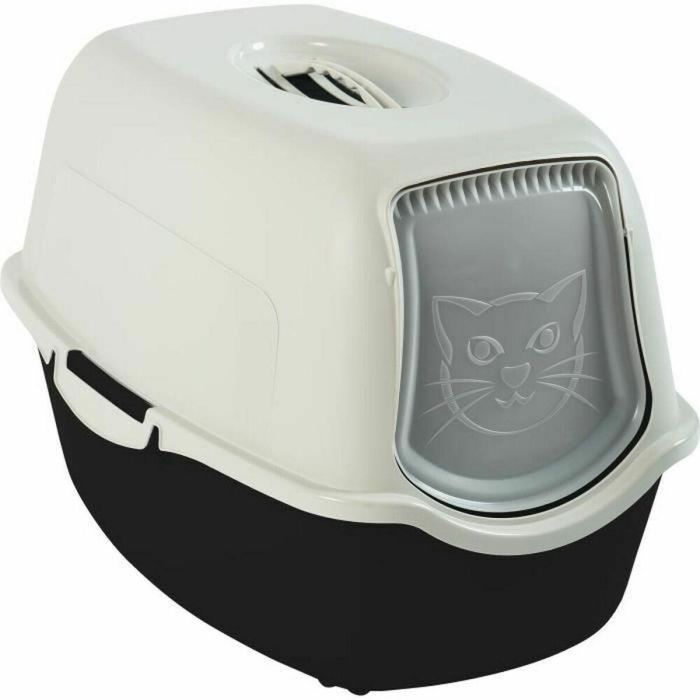 Rotho Mypet Bandeja Sanitaria Eco para Gatos con Filtro de Carbón Activo y Puerta, Grande, Profunda, Plástico Reciclado Negro Blanco