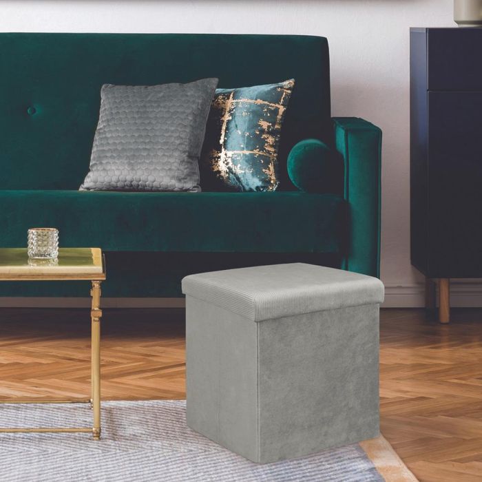 Home Deco Factory Lounge Caja-Puf Plegable Gris Terciopelo 38x38 cm 1