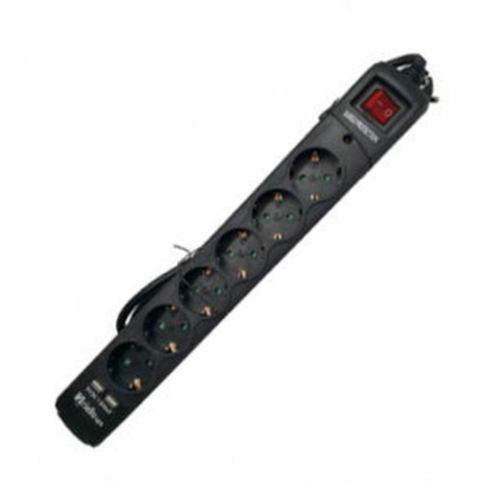 Regleta Enchufes 6 Tomas con Interruptor Riello THUNDER 6002 USB Negro Regleta Enchufes 6 Tomas con Interruptor Riello THUNDER 6002 USB Negro