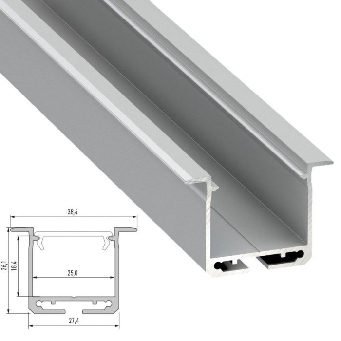 Perfíl Aluminio Tipo inDILEDA 2,02M - Anodizado Plata 1 Perfíl Aluminio Tipo inDILEDA 2,02M - Anodizado Plata 1