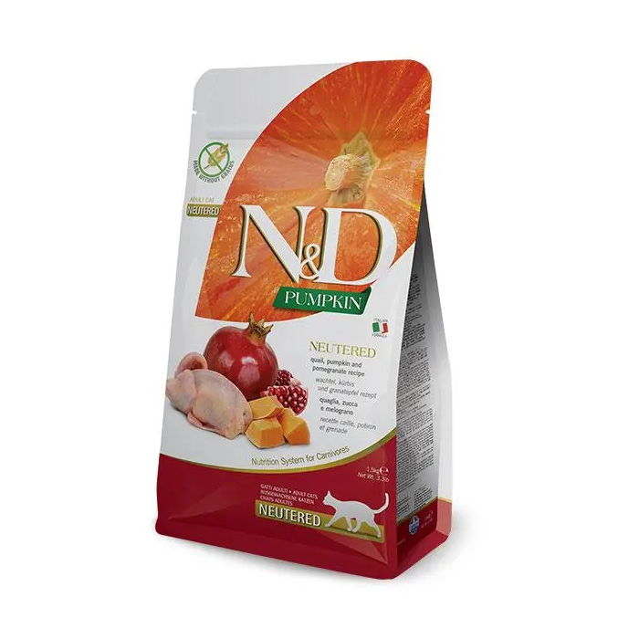 Farmina N&D Cat Pumpkin Neutered Codorniz 1,5 kg - Alimento para gatos esterilizados con codorniz y calabaza, sin cereales Farmina N&D Cat Pumpkin Neutered Codorniz 1,5 kg - Alimento para gatos esterilizados con codorniz y calabaza, sin cereales