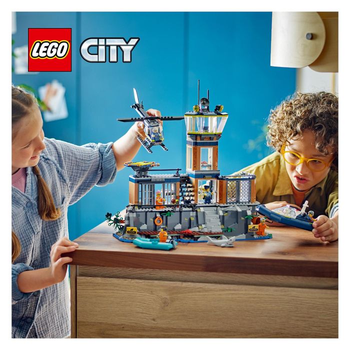 LEGO 60419 City Prisión de Policía de Aguas Profundas Juguete con Helicóptero Barco 7 Minifiguras Figura de Perro