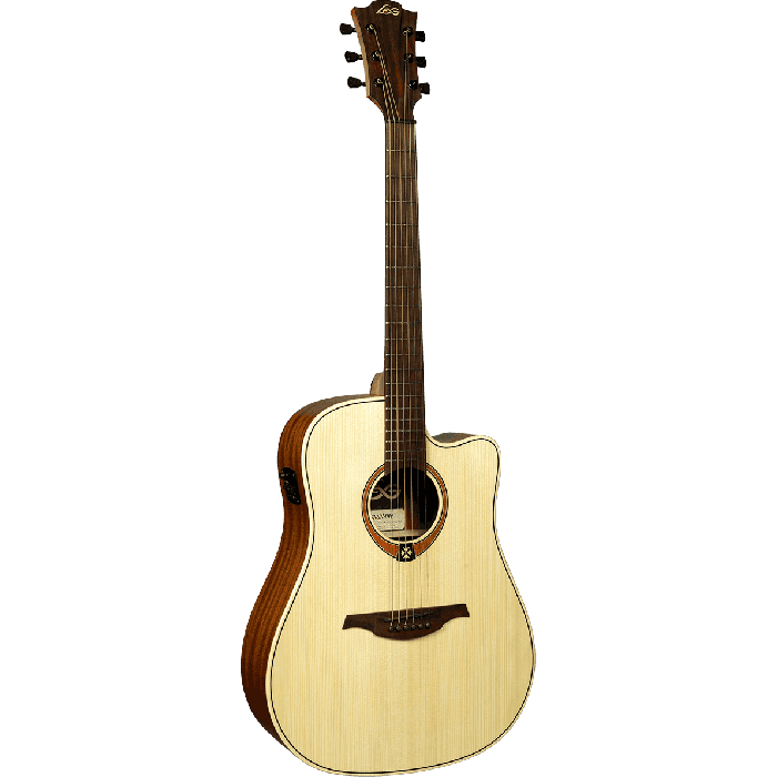 LAG Guitarra Acústica Dreadnought Cutaway Tramoantane 70 A/E Folk Eletroacsutica Natural Satinado Tapa Abeto Engelmann Macizo 1