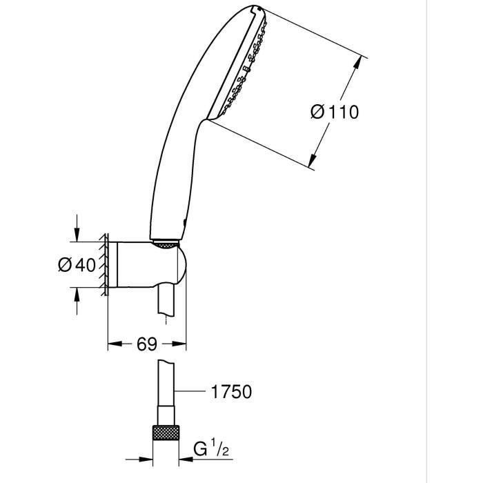 Set de ducha con rociador lluvia de 1 chorro, soporte y flexo de 1,75m - GROHE Vitalio Start 110 27944001 - Ahorro de agua 2