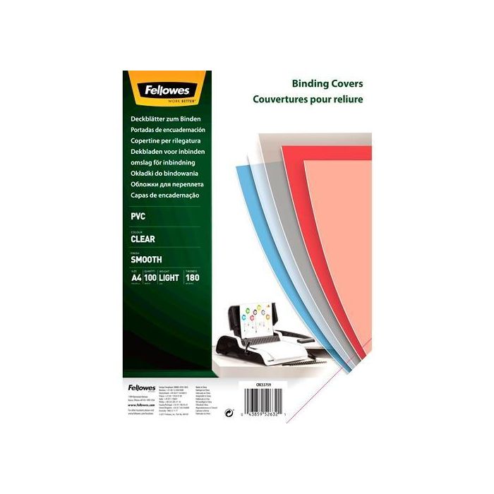Fellowes Portadas Encuadernación A4 Pvc 180 Micras Transparente Pack 100 Ud Fellowes Portadas Encuadernación A4 Pvc 180 Micras Transparente Pack 100 Ud