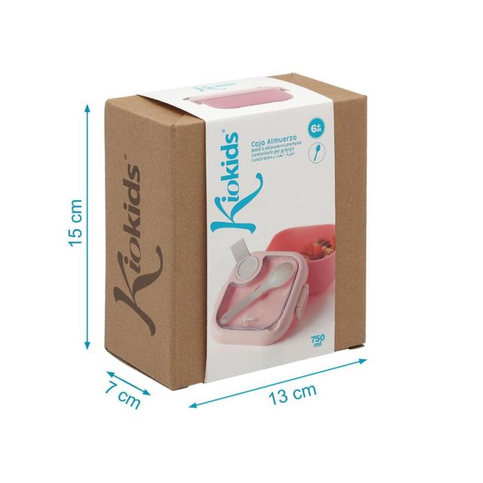 Caja Almuerzo Rosa Con Cuchara Gris 4