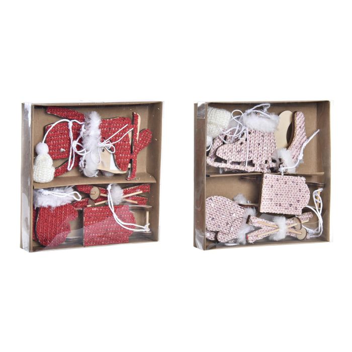 Decoracion Colgante Navidad Alpina DKD Home Decor Rosa Rojo 16 x 3 x 16 cm Set de 6 (6 Unidades) 3