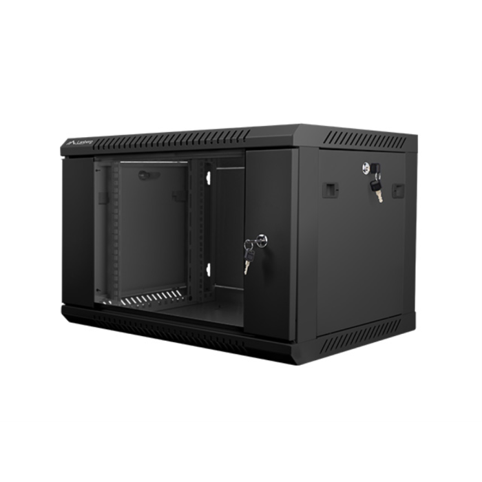 Lanberg WF01-6406-10B Armario Rack 6U de Pared, Negro, 60kg, Cerradura de Seguridad, IP20, Gestión de Cables