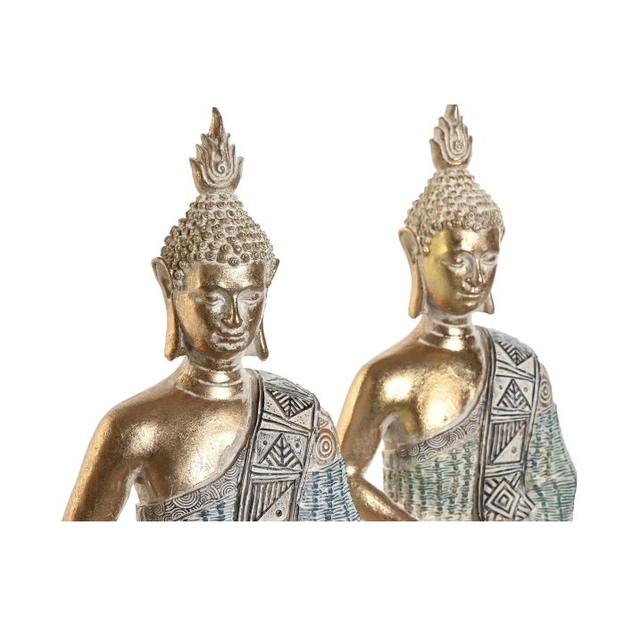 DKD Home Decor Figura Oriental Buda Resina Azul Turquesa 9.7 x 27 x 18.6 cm (2 Unidades) 1