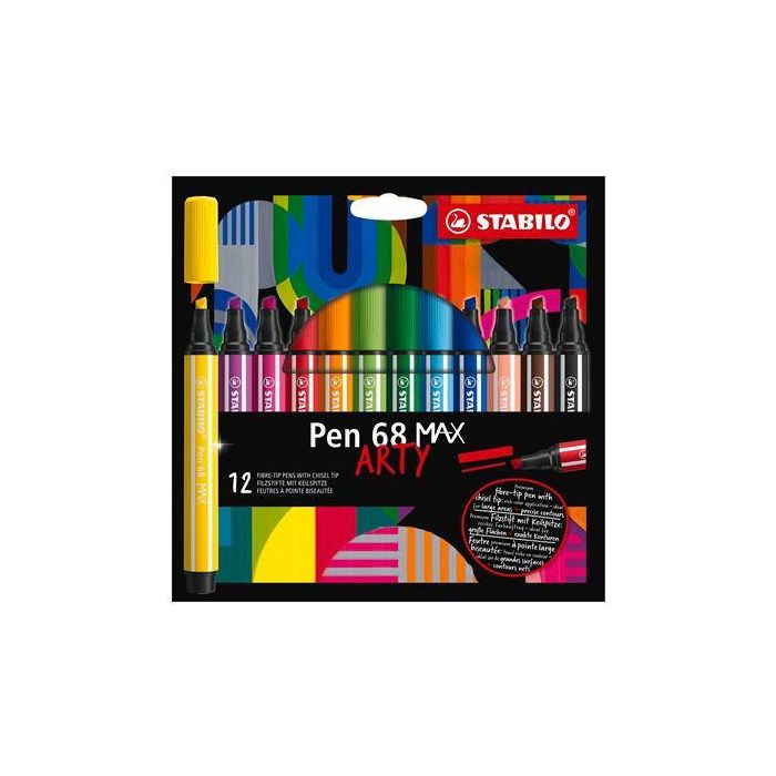 Estuche Arty con 12 Colores-Rotulador Premium con Punta Biselada Pen 68 Max Stabilo 768/12-21