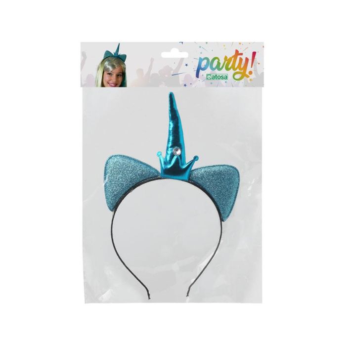 Diadema de Unicornio Azul con Corona y Orejas Brillantes para Fiestas Temáticas 1 Diadema de Unicornio Azul con Corona y Orejas Brillantes para Fiestas Temáticas 1