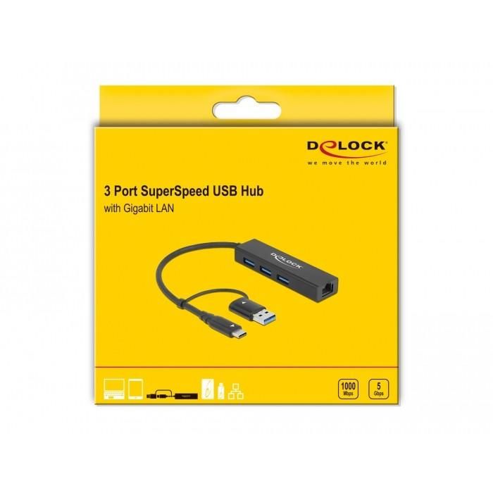 DELOCK 3 Port USB 3.2 Gen 1 Hub + Gigabit LAN mit USB Type-C oder USB Typ-A Anschluss 1 DELOCK 3 Port USB 3.2 Gen 1 Hub + Gigabit LAN mit USB Type-C oder USB Typ-A Anschluss 1