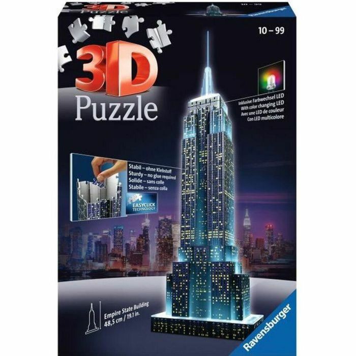 Ravensburger Puzzle 3D Empire State Building Edición Noche con Iluminación LED de Colores 216 Piezas para +12 años Ravensburger Puzzle 3D Empire State Building Edición Noche con Iluminación LED de Colores 216 Piezas para +12 años