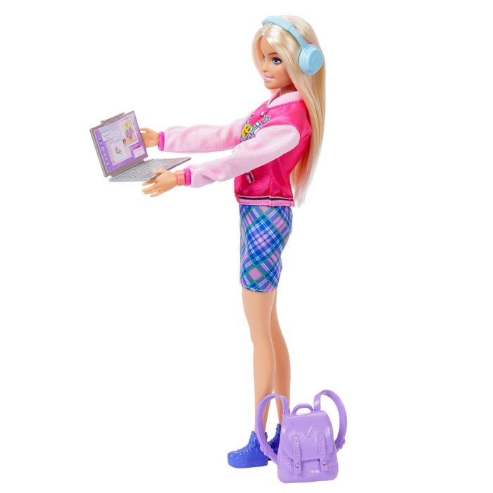 Barbie Hrg84 Muñeca Estudiante con Mochila que se Abre, Portátil, Auriculares y Completo Set de Accesorios Escolares 1