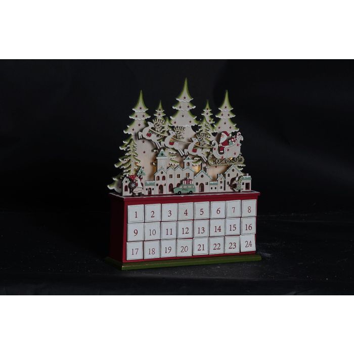 DKD Home Decor Calendario Adviento Navidad Tradicional Blanco Rojo Pueblo 8.5 x 38 x 32 cm 1