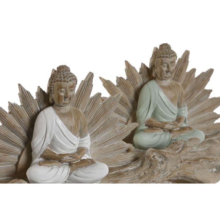 DKD Home Decor Figura Buda Tronco Resina Verde Blanco 30 x 15 x 6 cm (2 Unidades) 1