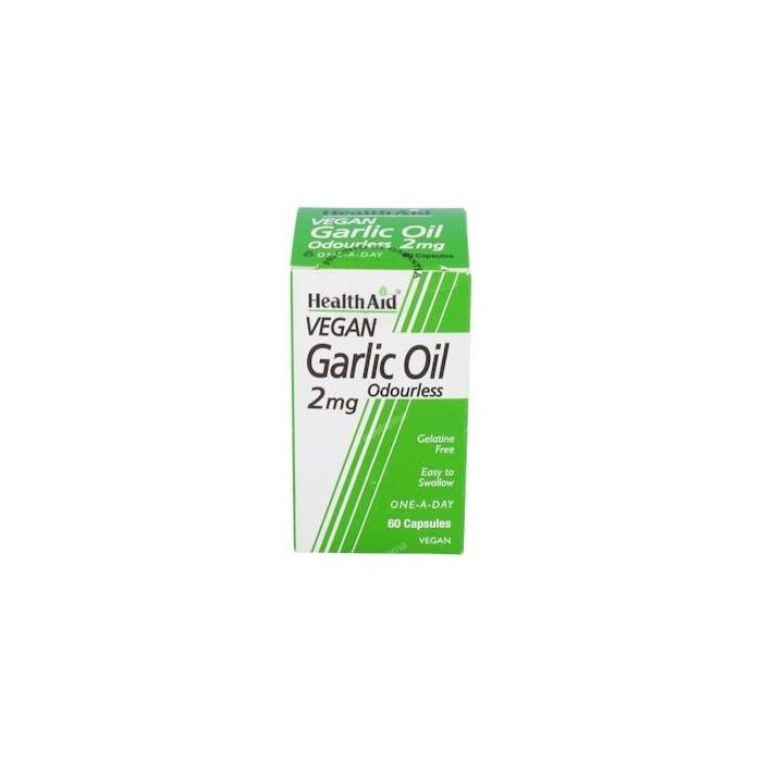Health Aid Aceite de Ajo (Garlic Oil) 2mg, 60 cápsulas blandas. Ideal para colesterol y circulación. Apto veganos