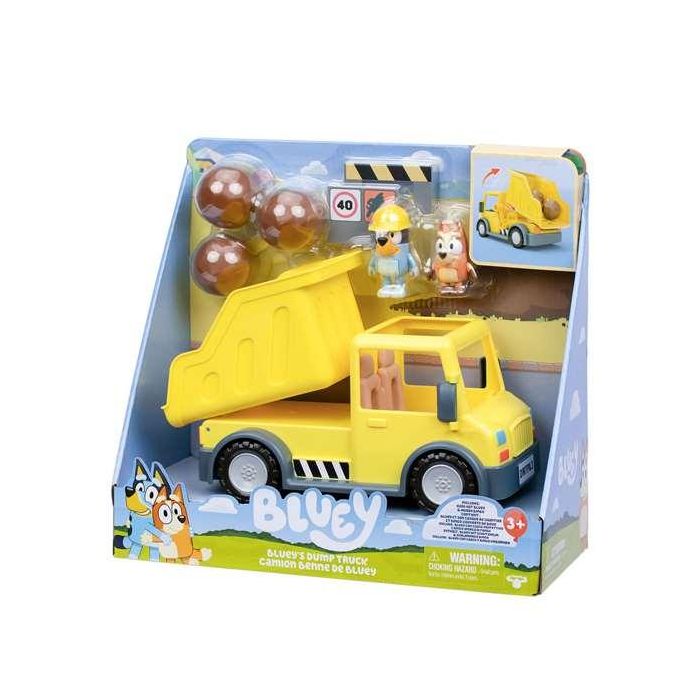 Camion bluey dump truck. incluye una figura de bingo manchada de barro y una de bluey con casco. Camion bluey dump truck. incluye una figura de bingo manchada de barro y una de bluey con casco.