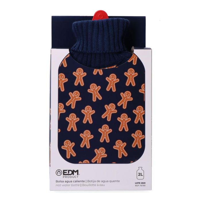 Edm Bolsa de agua caliente Gingerbread Man 2 l con funda de lana - Azul/Naranja 1