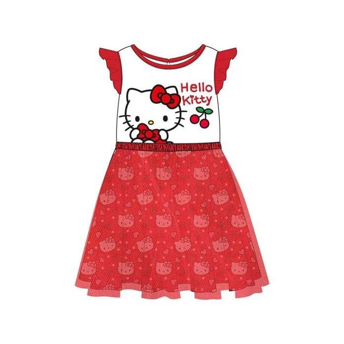Vestido single jersey fantasia hello kitty 3 años