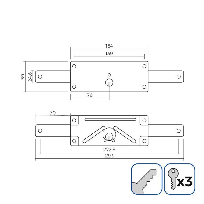 Edm Cerradura de Persiana 154 mm con 3 Llaves - Acero Dorado/Metálico 2
