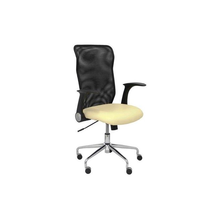 Silla Piqueras Y Crespo Minaya Brazos Retractiles Mecanismo Basculante Ergonomica Respaldo Malla Transpirable Negra Asiento Tapizado Similpiel Crema