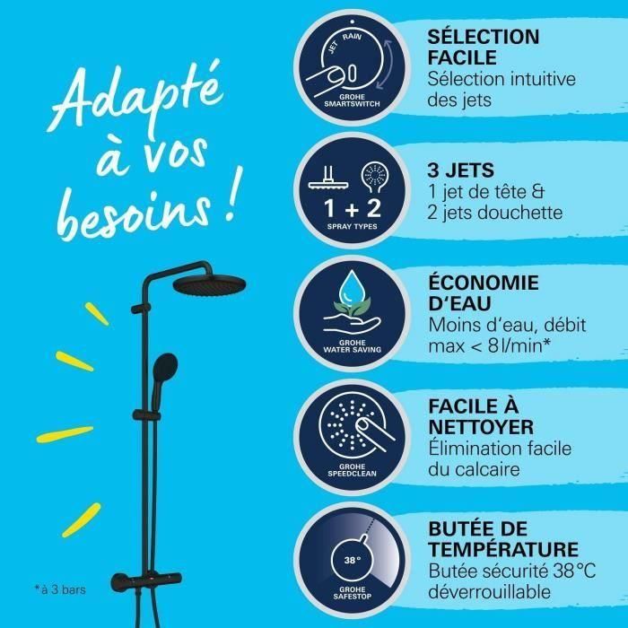 Columna de ducha con mezclador termostático - Ahorro de agua - GROHE Vitalio Start System 250 - Negro mate - 266772431 2 Columna de ducha con mezclador termostático - Ahorro de agua - GROHE Vitalio Start System 250 - Negro mate - 266772431 2