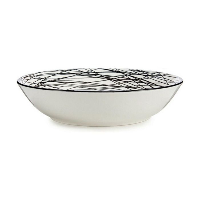 Plato Hondo Rayas Porcelana Negro Blanco 6 Unidades (20 x 4,7 x 20 cm) 1