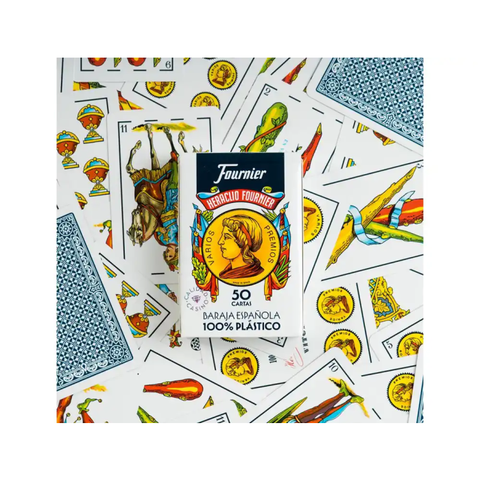 Baraja Fournier Española 100% Plástico 50 Cartas, Color Reverso Azul, Estuche Cartón 2 Baraja Fournier Española 100% Plástico 50 Cartas, Color Reverso Azul, Estuche Cartón 2