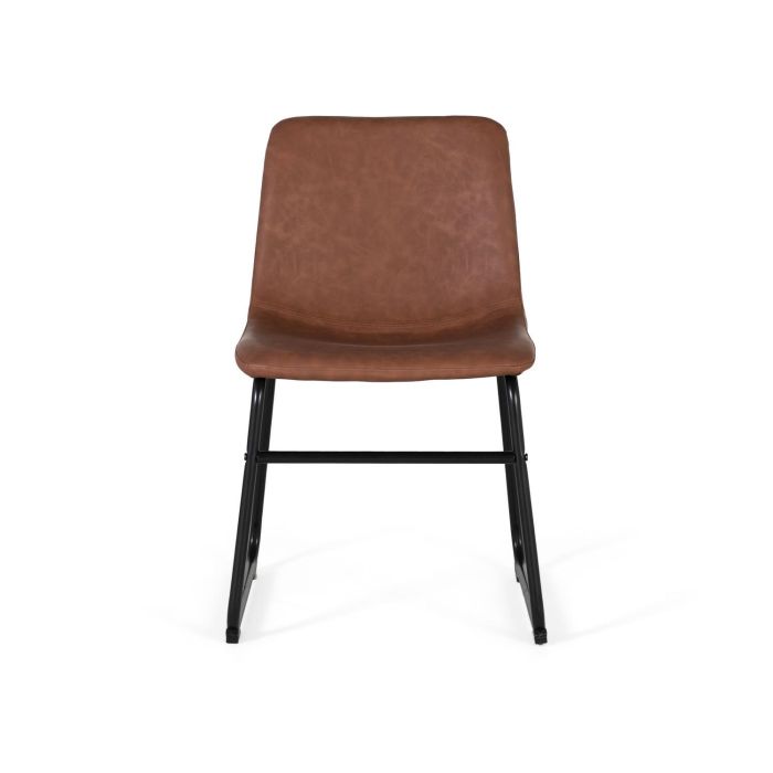 GINER Y COLOMER Lote de 4 Sillas Tapizadas PU Marrón Acopladas con Patas de Acero 1