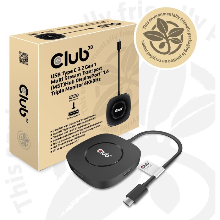 Club 3D MST-Hub USB 3.2 Typ C a 3x DisplayPort 1.4 Hub Triple Monitor Negro 6