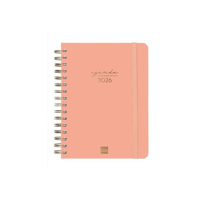 Agenda Anual (2026) Catalan Finocam Espiral Alma Wire-O Tapa Extra Con Goma E10 155X212 D/P Coral