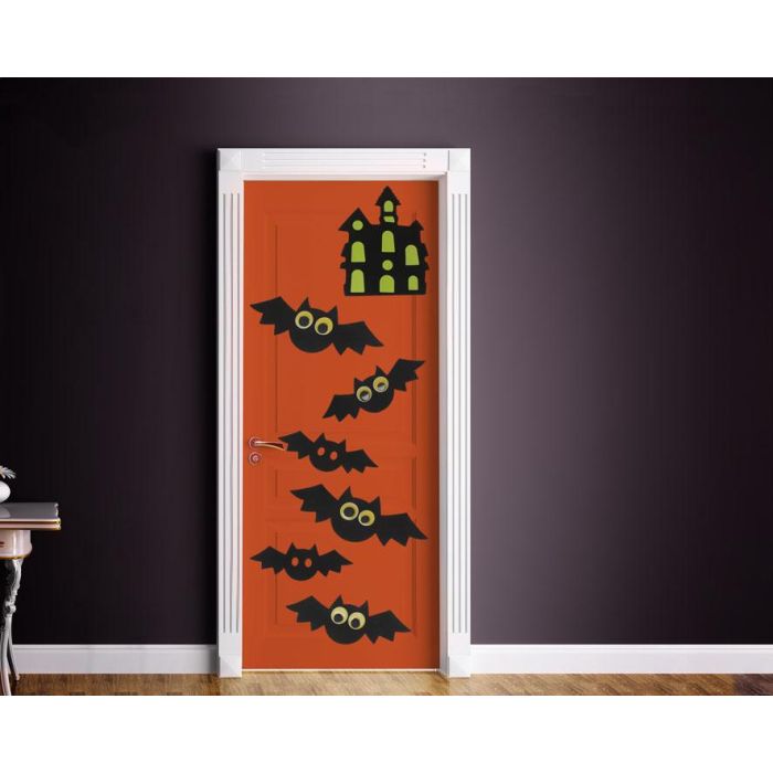 Set Decorativo De Puerta Murciélagos y Castillo Halloween 7 Piezas 0 Set Decorativo De Puerta Murciélagos y Castillo Halloween 7 Piezas 0