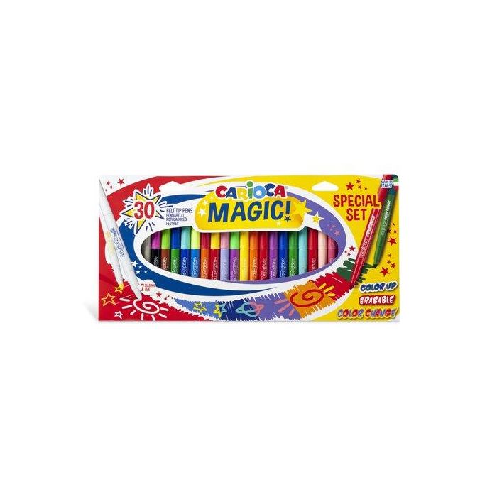 Carioca Rotuladores Mágicos Colores Surtidos Estuche 30 Unidades - Punta Boqueada, Capuchón Ventilado, Uso Escolar