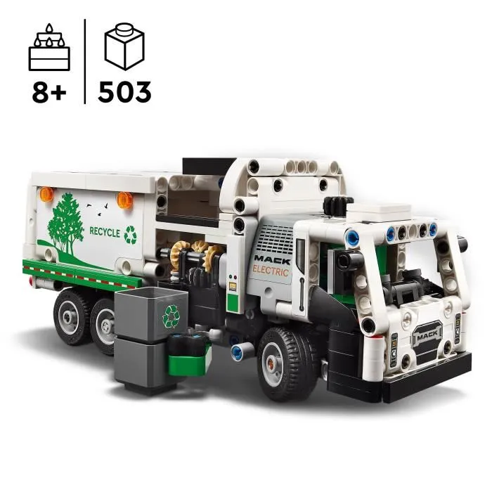 LEGO 42167 Camión de Basura Eléctrico Mack LR, Vehículo de Reciclaje, Camión Eléctrico de Juguete 1