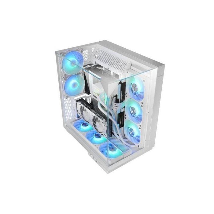 Mars Gaming MC3GFW Caja Torre Gaming Blanca Triple Cristal Templado 2 Ventiladores ARGB Montaje Vertical GPU ATX USB-C 1