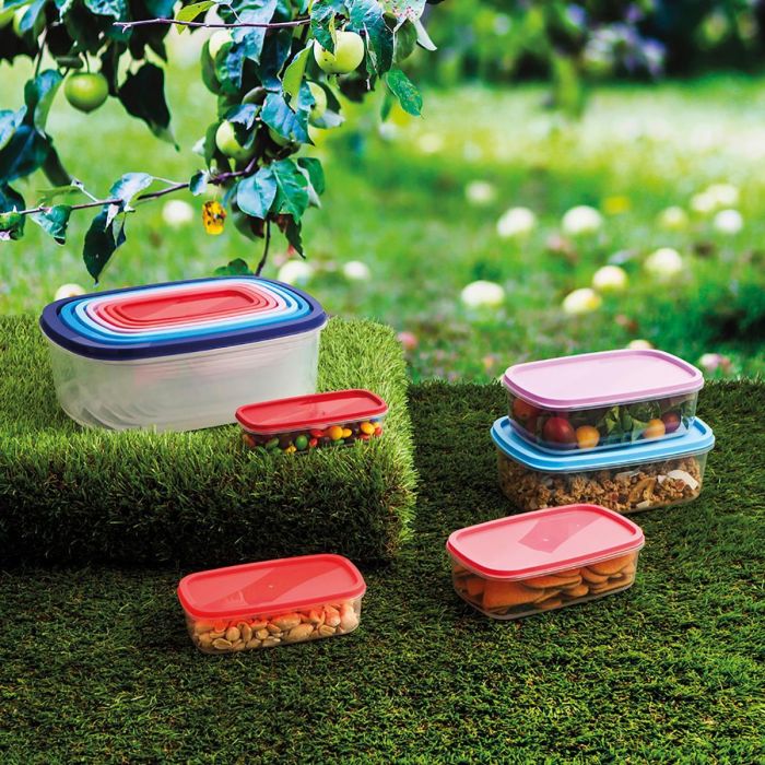 Quid Set 7 Recipientes Rectangulares Plástico Habitat con Tapa Presión, Libre BPA, Apilables, Apto Microondas, Lavavajillas y Congelador 1 Quid Set 7 Recipientes Rectangulares Plástico Habitat con Tapa Presión, Libre BPA, Apilables, Apto Microondas, Lavavajillas y Congelador 1