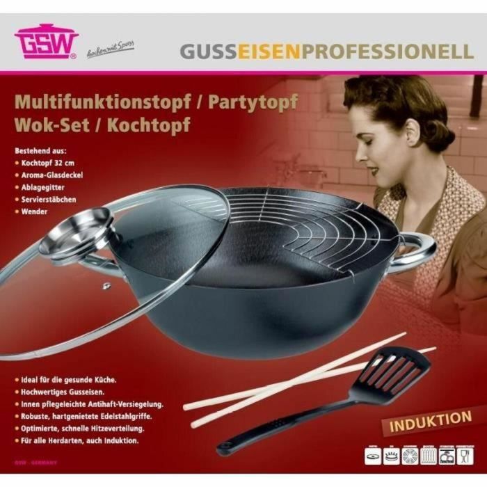 Wok multifunción de 5 piezas - GSW - 860956 - Acero fundido - 32 cm - Apto para todo tipo de fuegos, incluida inducción 5 Wok multifunción de 5 piezas - GSW - 860956 - Acero fundido - 32 cm - Apto para todo tipo de fuegos, incluida inducción 5