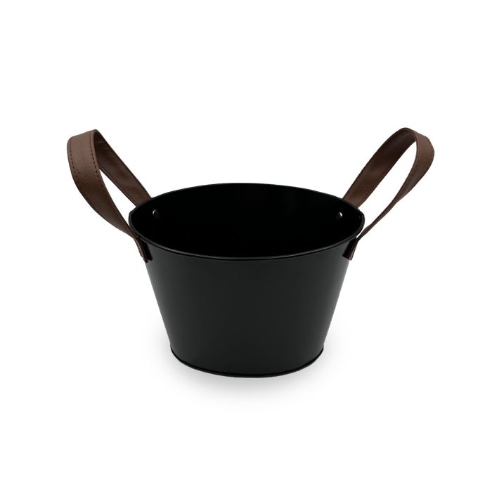 Inde Cubo Metal Ovalado con Asa de Piel Negro 20 cm My Bar (12 Unidades)