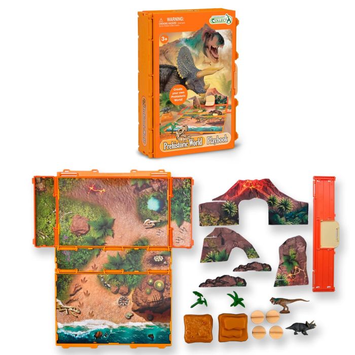 Collecta A1216 Libro-Juego Mundo Prehistórico con Escenario Plegable, Rocas, Vegetación y Figuras de Animales