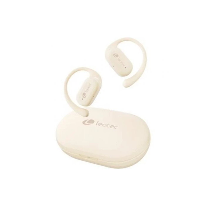 Leotec Auriculares Deportivos Bluetooth Open Air Zenith Sport Beige | Autonomía 6.5h | IPX5 | Estuche Carga