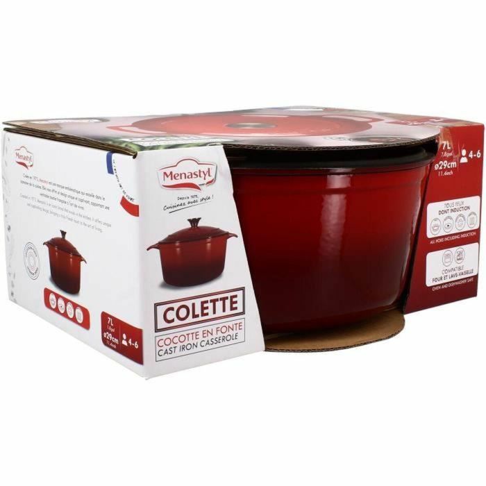 Cacerola - MENASTYL - 6020105 - Redonda - Hierro fundido esmaltado - Roja - 7 litros 3 Cacerola - MENASTYL - 6020105 - Redonda - Hierro fundido esmaltado - Roja - 7 litros 3