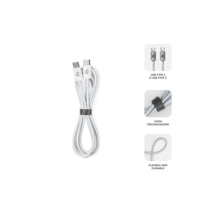 Subblim SUBCAB-C10011 Cable Plus USB-C a USB-C 100W Carga Rápida 480Mbps USB 2.0 E-Marker Trenzado 2m Blanco 2 Subblim SUBCAB-C10011 Cable Plus USB-C a USB-C 100W Carga Rápida 480Mbps USB 2.0 E-Marker Trenzado 2m Blanco 2