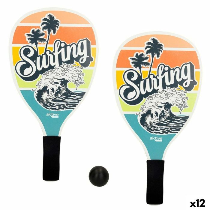 Palas de Playa con Pelota Aktive Surf 20 x 40 cm (12 Unidades) Palas de Playa con Pelota Aktive Surf 20 x 40 cm (12 Unidades)