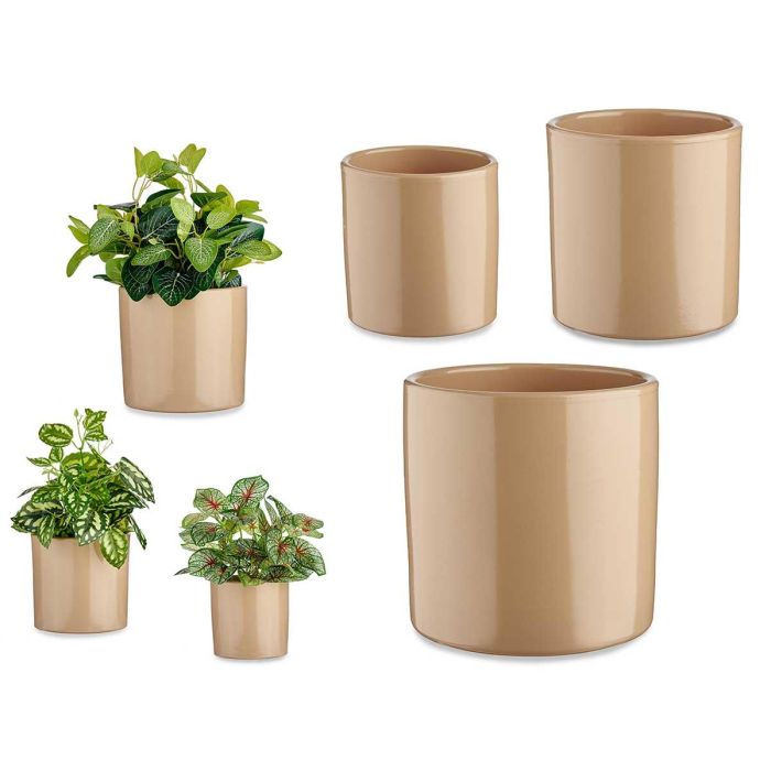 Ibergarden Set de 3 Macetas de Cerámica Cilíndricas Beige - 14, 17, 22 cm Ibergarden Set de 3 Macetas de Cerámica Cilíndricas Beige - 14, 17, 22 cm