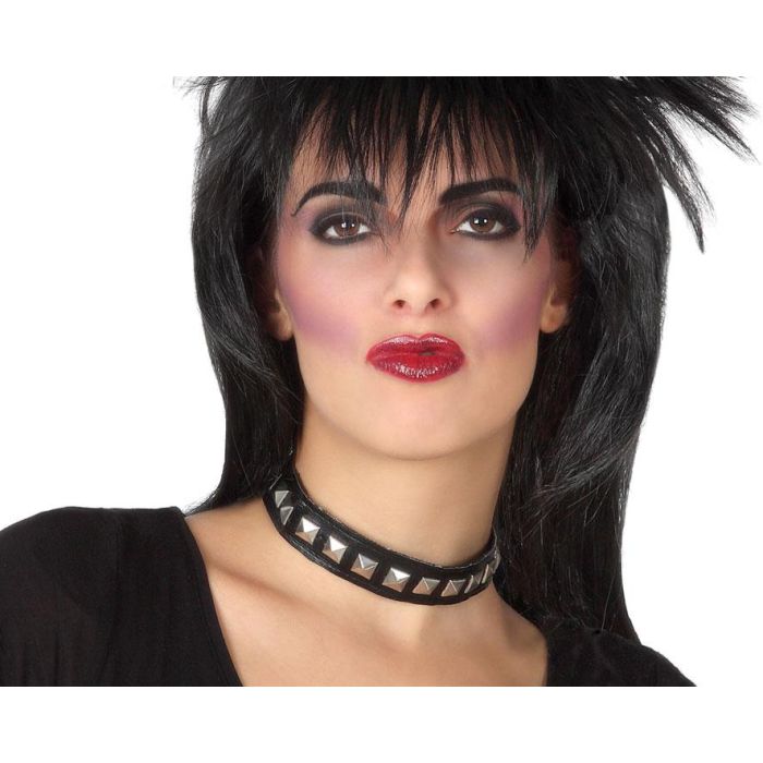 Collar Punk Años 80 Metalizado Negro Tachuelas Choker Accesorio Adulto