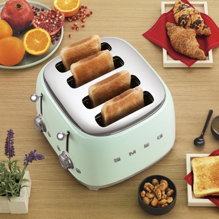 Smeg TSF03PGEU Tostadora de Pan de 4 Ranuras / 4 Rebanadas, Diseño Icónico Estilo Años 50, Color Verde Pastel 3