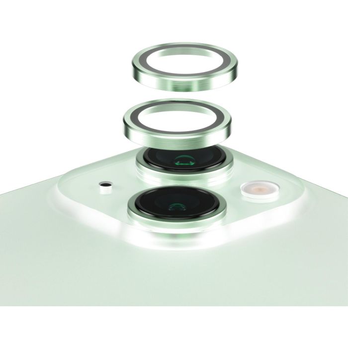 PanzerGlass Protector Lente Cámara Hoops Green para iPhone 15, 15 Plus – Verde, Antihuellas, Resistente a Rayones y Golpes