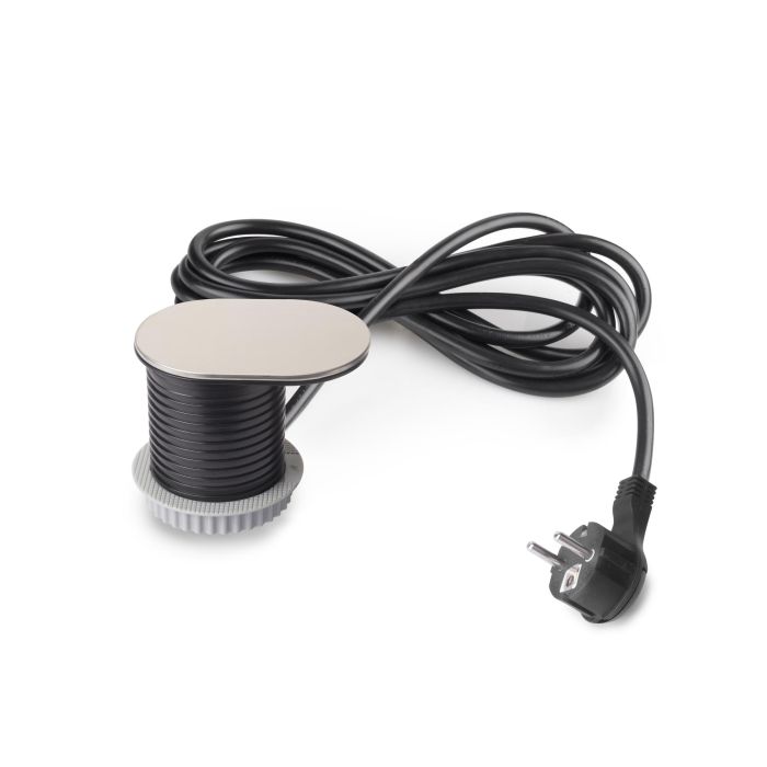 Emuca Multiconector con tapa deslizante Vertikal Flat 60, diámetro 60mm, 1 enchufe tipo Schuko, 1 USB tipo A, 1 USB tipo C, Acero y Plástico, Acero inoxidable 6